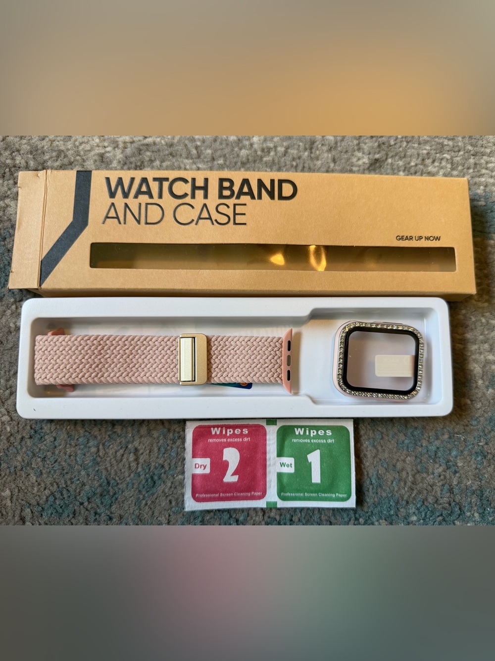 Source Unknown Pink Braided Watch Band with Rhinestone Case